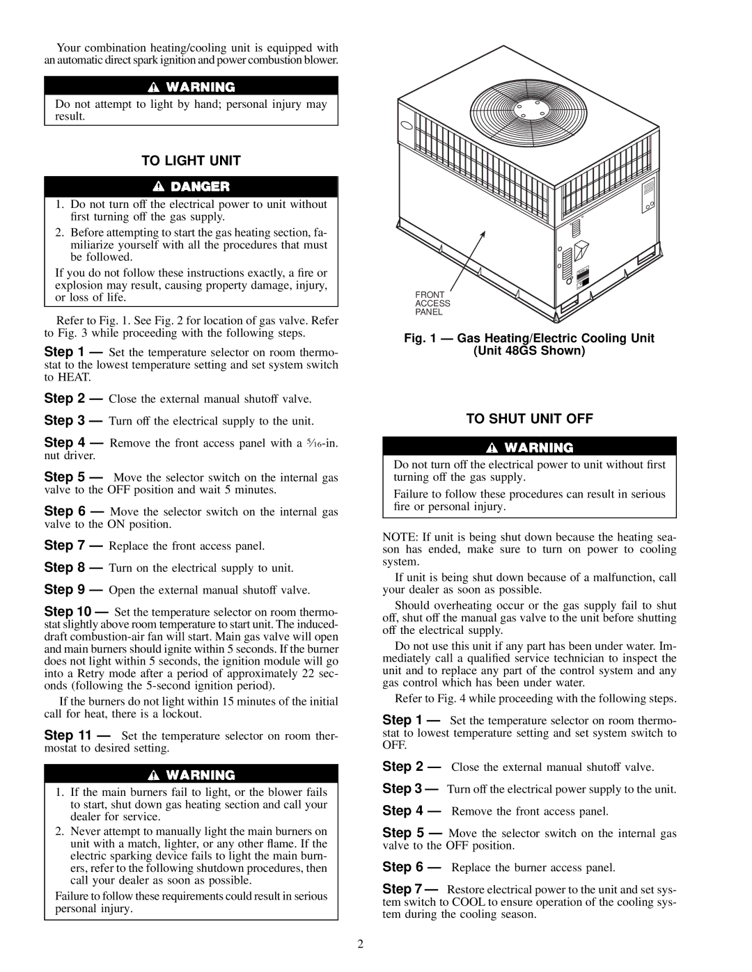 Carrier 48GX, 48GS specifications To Light Unit, To Shut Unit OFF 