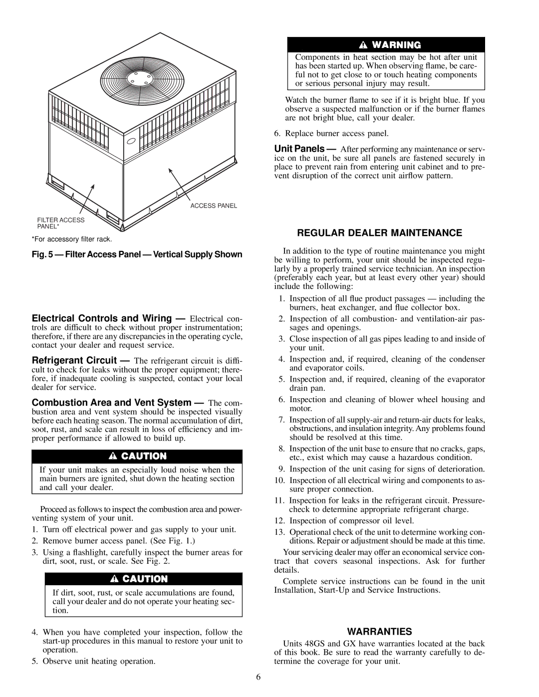 Carrier 48GX, 48GS specifications Regular Dealer Maintenance, Warranties 