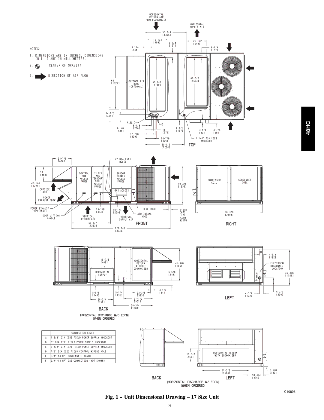 Carrier 48HC installation instructions Unit Dimensional Drawing 17 Size Unit 