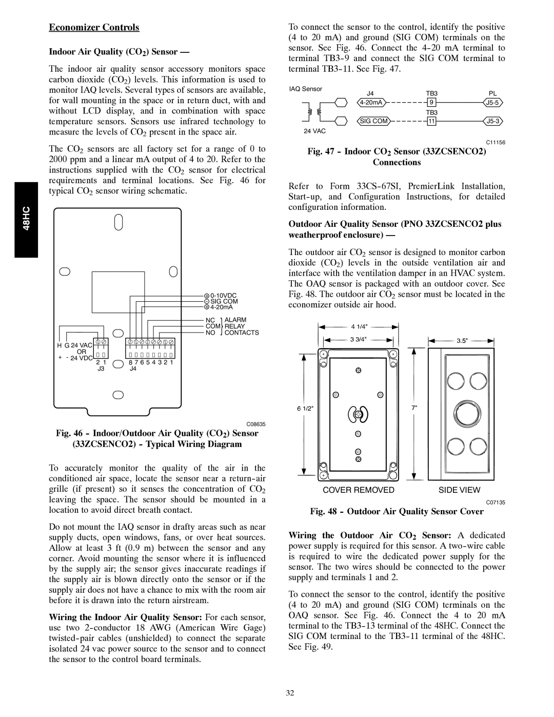 Carrier 48HC installation instructions Economizer Controls, Indoor Air Quality CO2 Sensor 