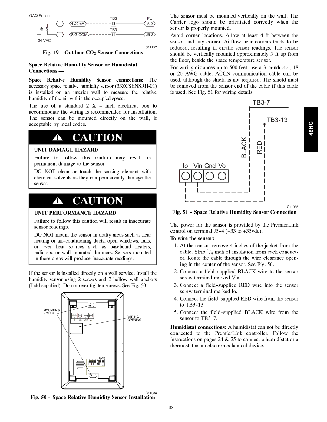 Carrier 48HC installation instructions Space Relative Humidity Sensor Installation, To wire the sensor 