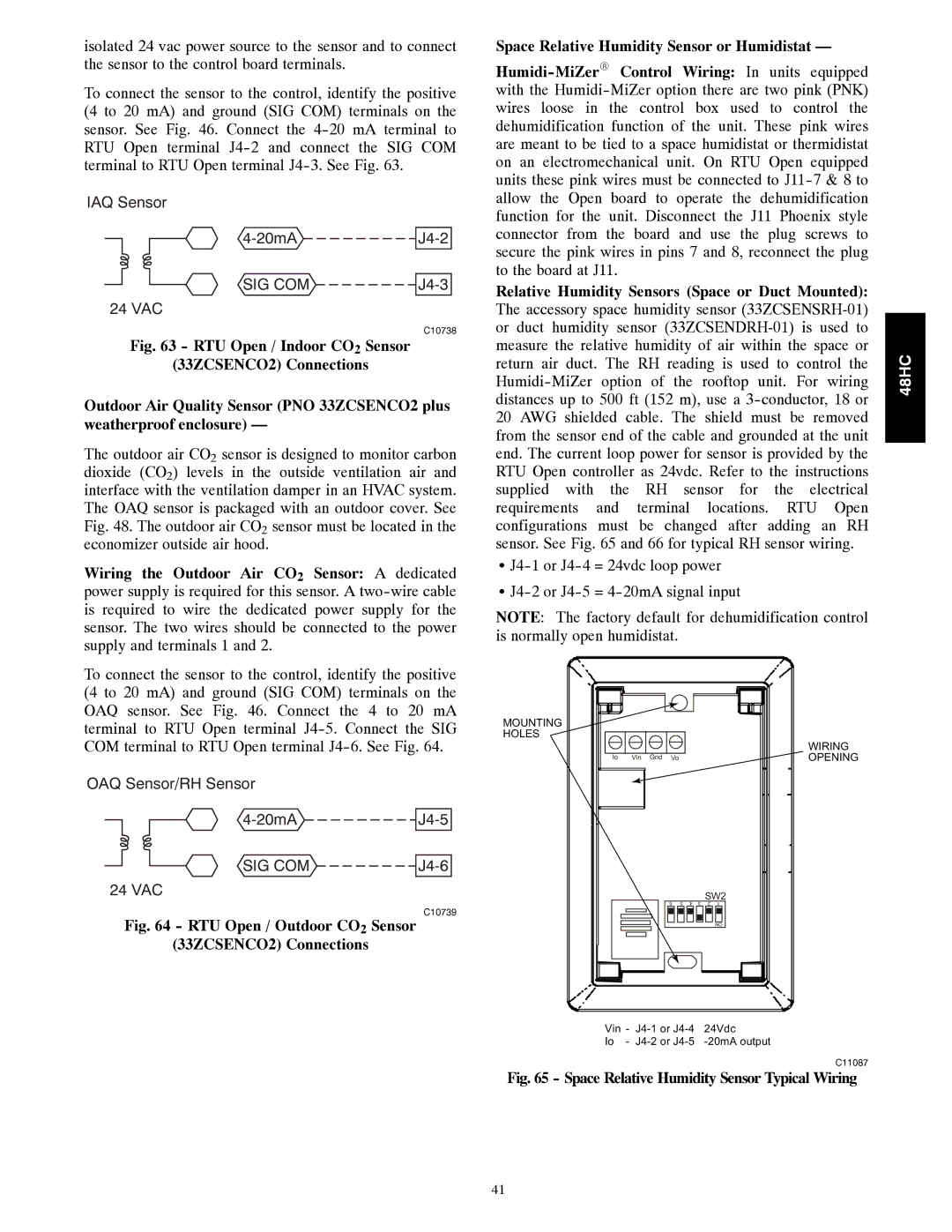 Carrier 48HC Relative Humidity Sensors Space or Duct Mounted, Space Relative Humidity Sensor Typical Wiring 