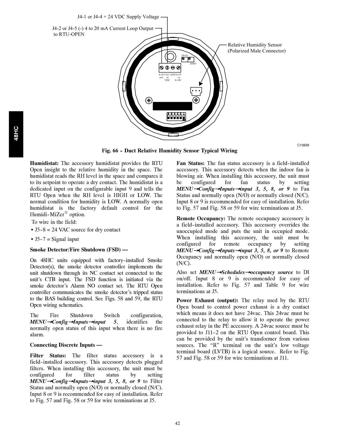 Carrier 48HC installation instructions Duct Relative Humidity Sensor Typical Wiring, Connecting Discrete Inputs 