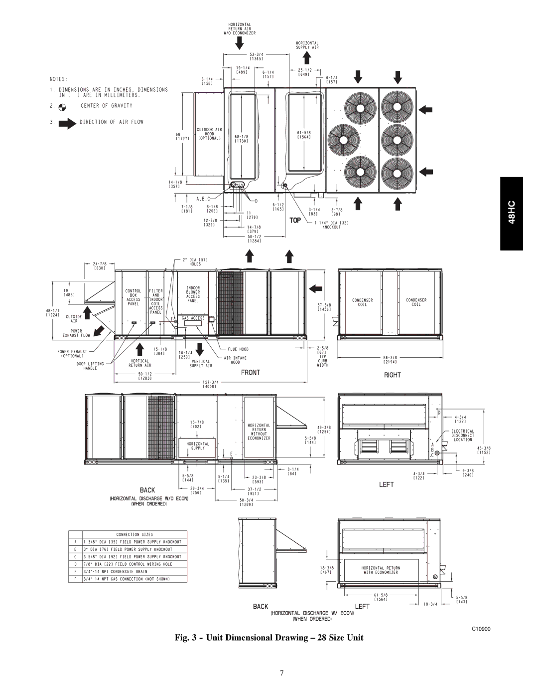 Carrier 48HC installation instructions Unit Dimensional Drawing 28 Size Unit 