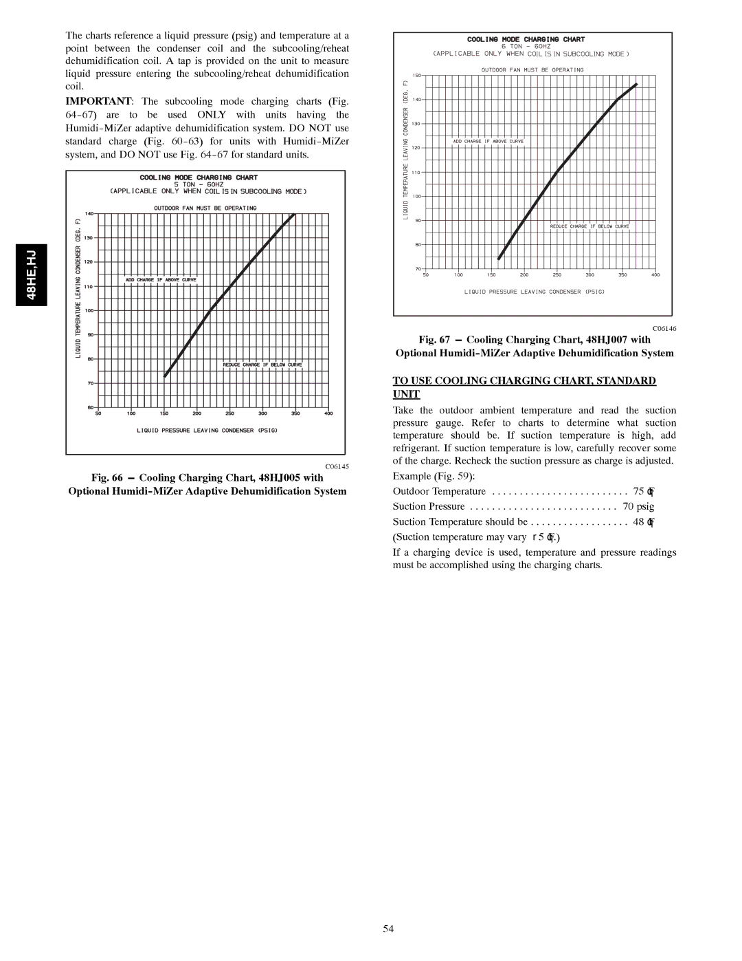 Carrier 48HE003---006, 48HJ004---007 installation instructions To USE Cooling Charging CHART, Standard Unit 