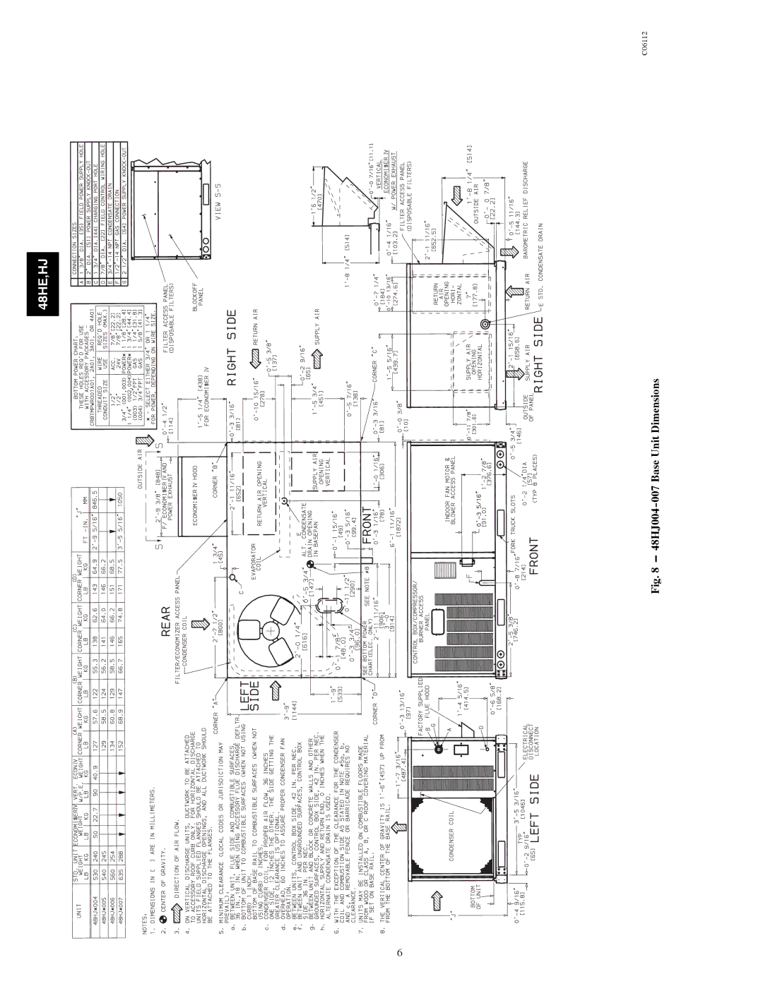 Carrier 48HE003---006, 48HJ004---007 installation instructions 48HJ004-007 Base Unit Dimensions 