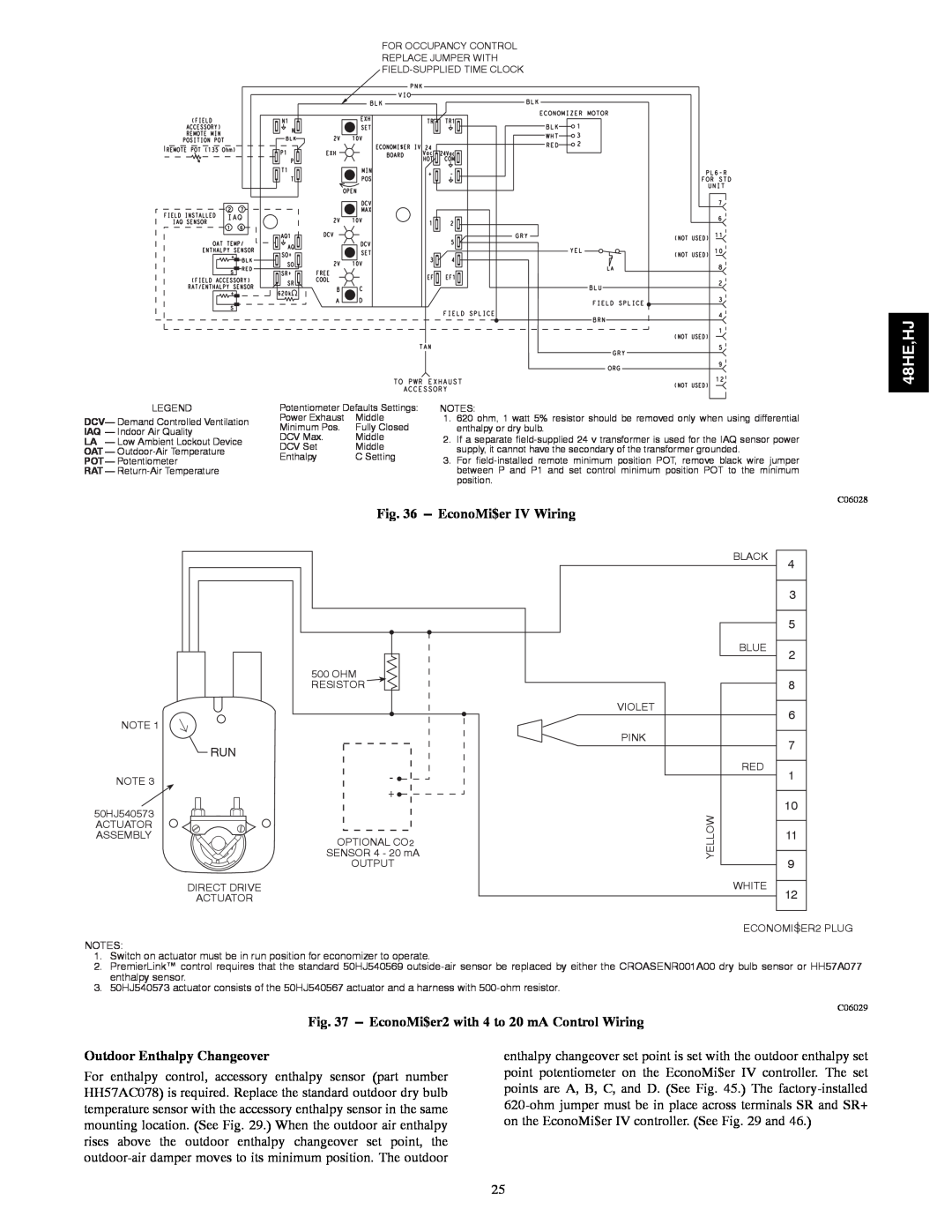 Carrier 48HJ004---007, 48HE003---006 installation instructions 48HE,HJ, EconoMi$er IV Wiring, Outdoor Enthalpy Changeover 