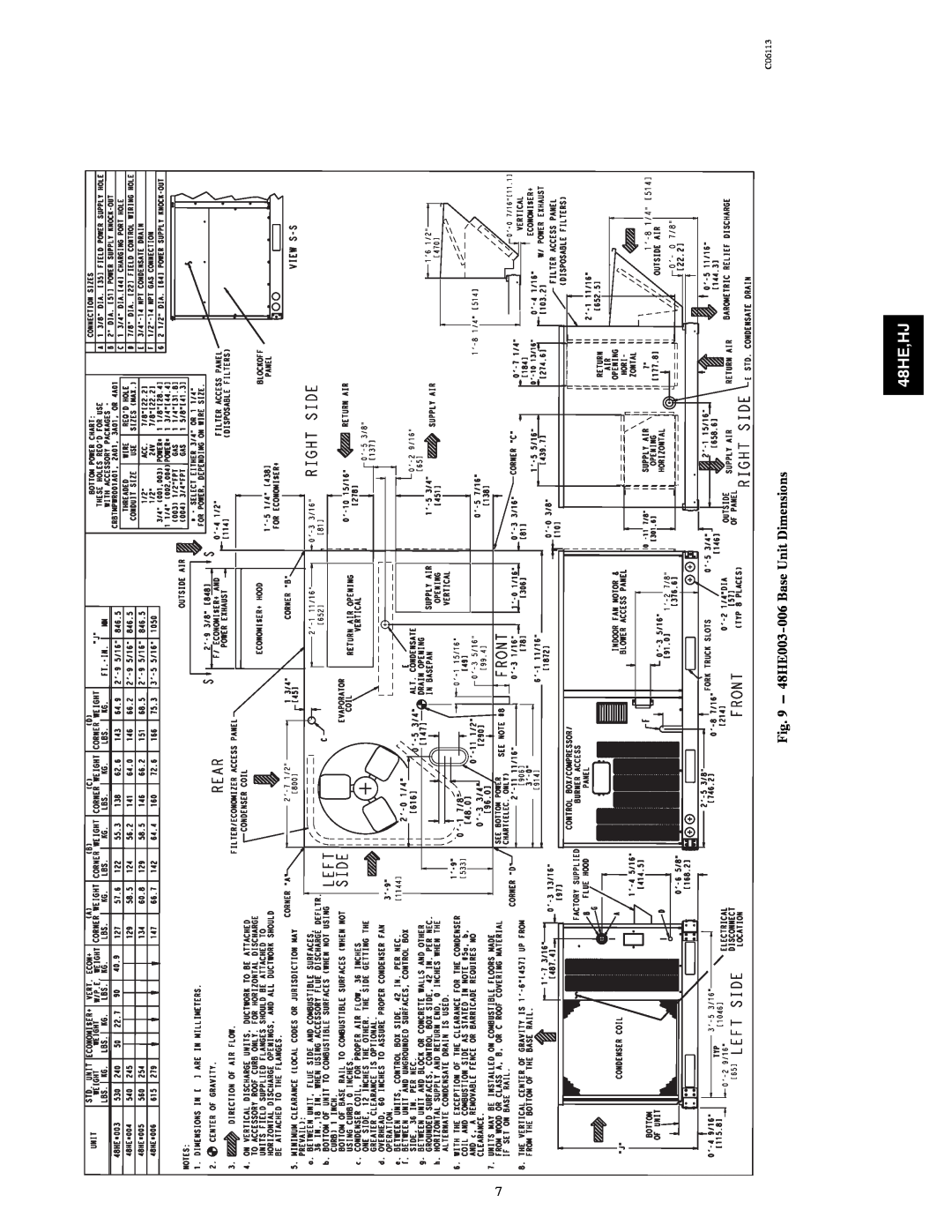 Carrier 48HJ004---007, 48HE003---006 installation instructions 48HE,HJ, 48HE003-006Base Unit Dimensions, C06113 