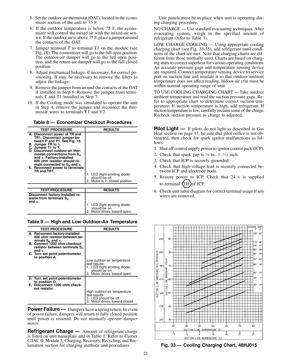 Carrier 48HJ015-025 installation instructions Economizer Checkout Procedures, High and Low Outdoor-Air Temperature 