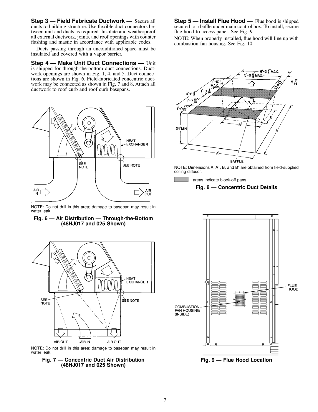 Carrier 48HJ015-025 installation instructions Air Distribution Ð Through-the-Bottom 48HJ017 and 025 Shown 