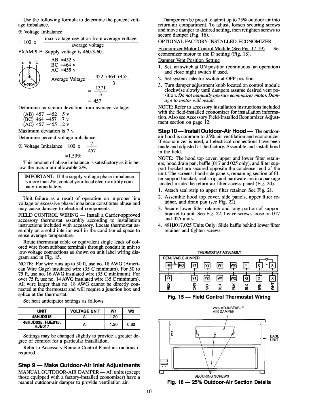 Carrier 48HJ015-025 installation instructions Ð Make Outdoor-AirInlet Adjustments, Ð Field Control Thermostat Wiring 