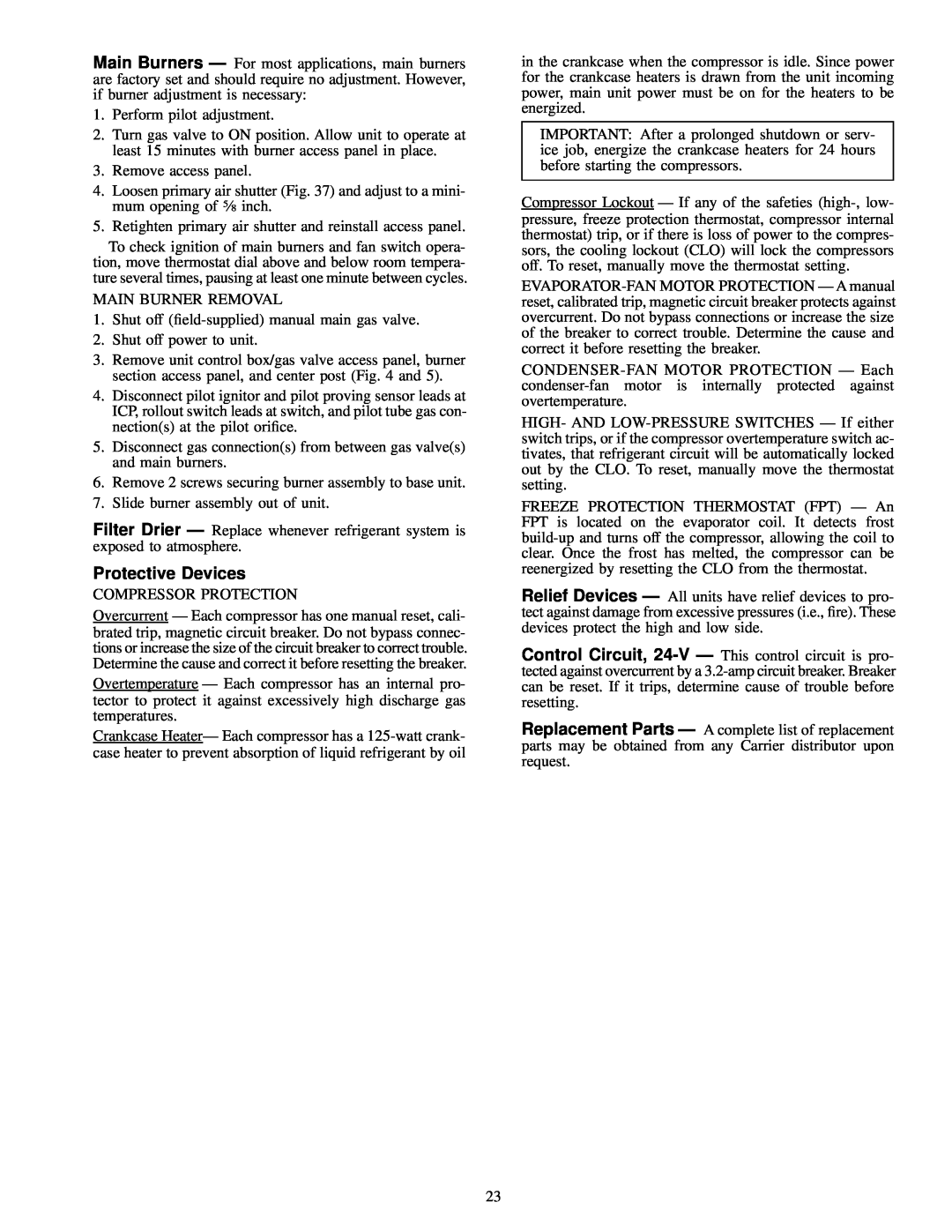 Carrier 48HJ015-025 installation instructions Protective Devices 