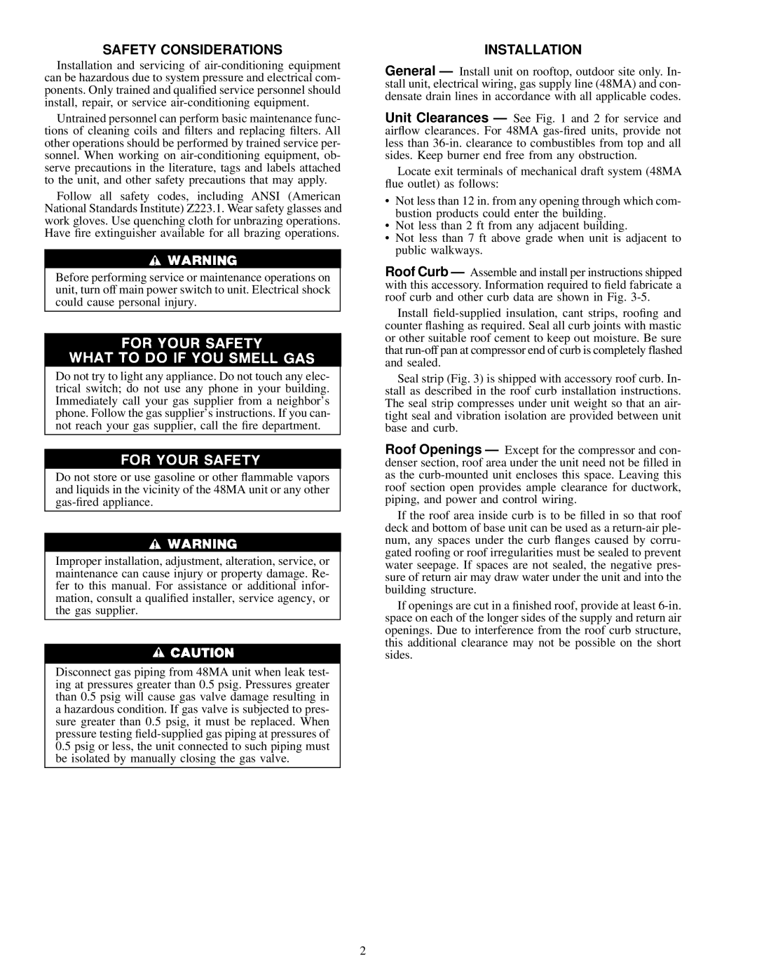 Carrier 48MA/50ME016-040 specifications Safety Considerations, Installation 