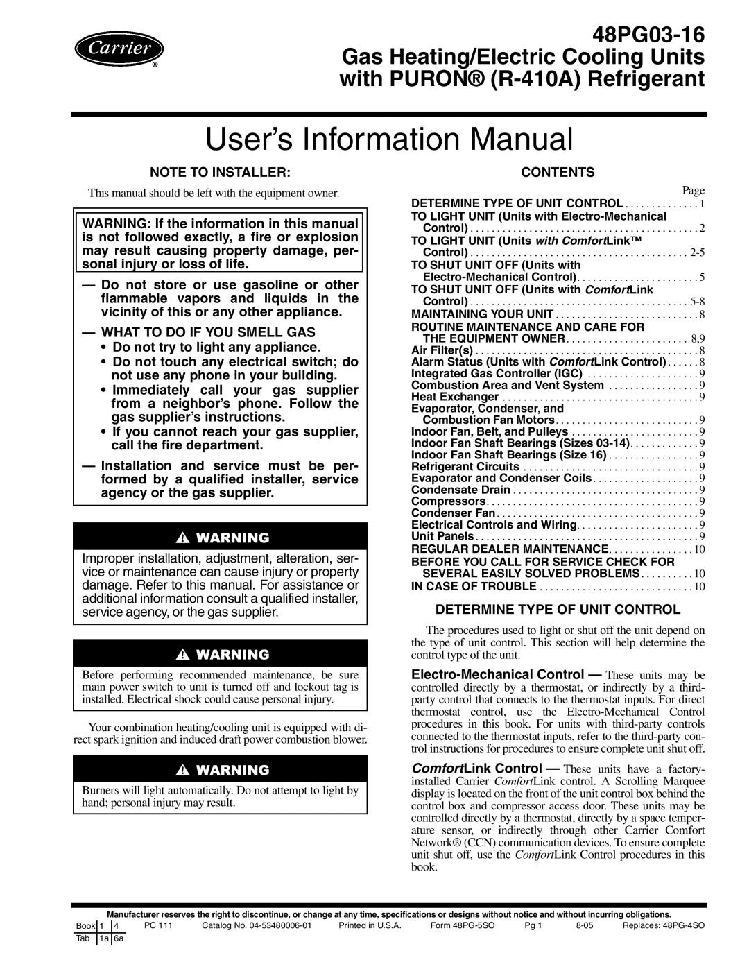 Carrier 48PG03---16 specifications User’s Information Manual 