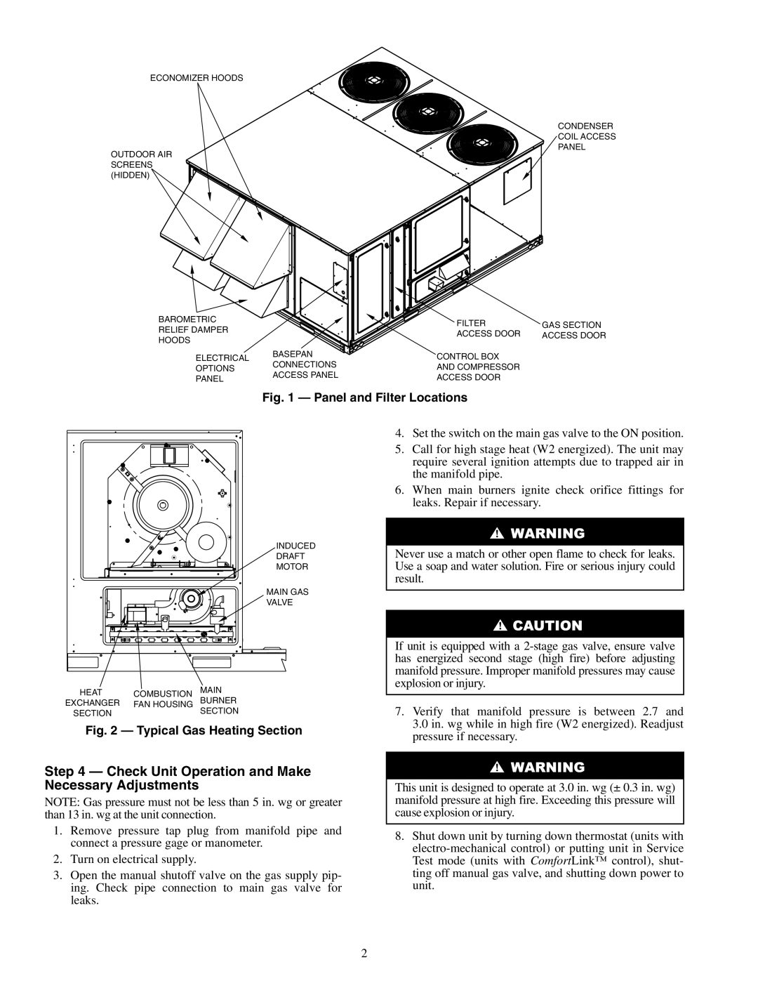Carrier 48PG16 installation instructions Check Unit Operation and Make Necessary Adjustments, Panel and Filter Locations 