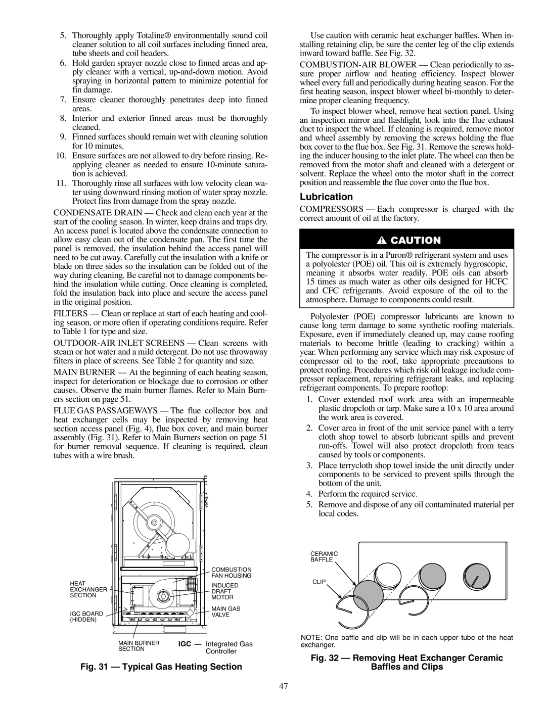 Carrier 48PG20-28 specifications Lubrication, Removing Heat Exchanger Ceramic 