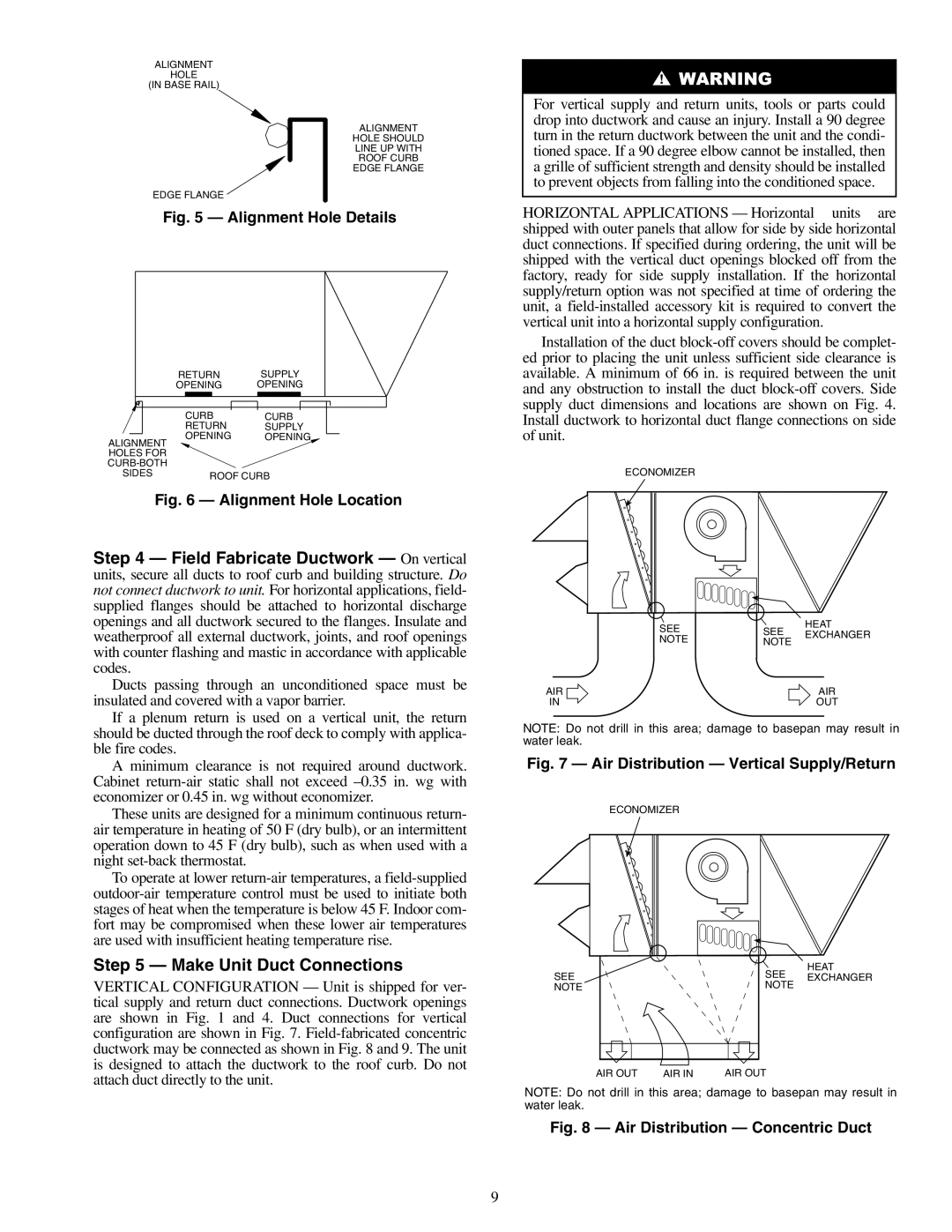 Carrier 48PG20-28 specifications Make Unit Duct Connections, Alignment Hole Details 