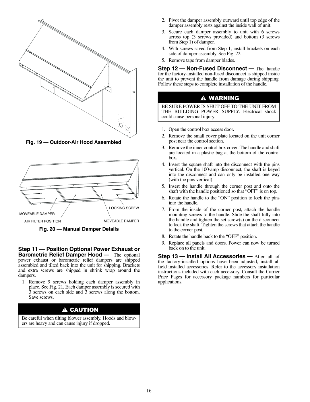 Carrier 48PG20-28 specifications Outdoor-AirHood Assembled, Manual Damper Details 