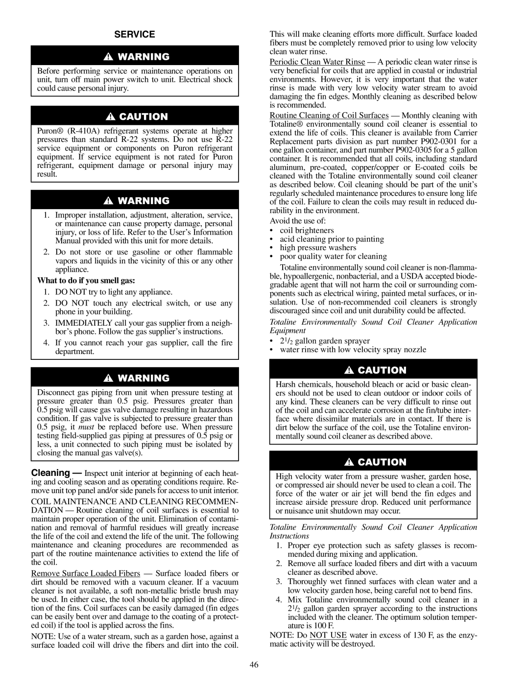 Carrier 48PG20-28 specifications Service, What to do if you smell gas 