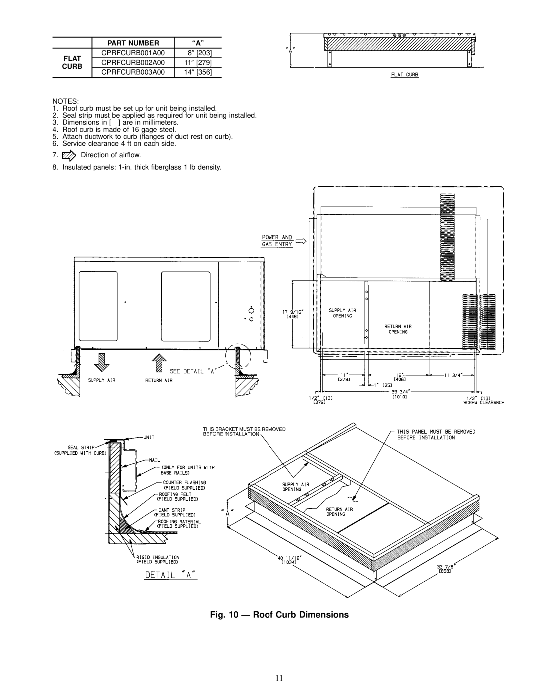 Carrier 48SX024-060, 48SS018-060 user manual Part Number, Curb 