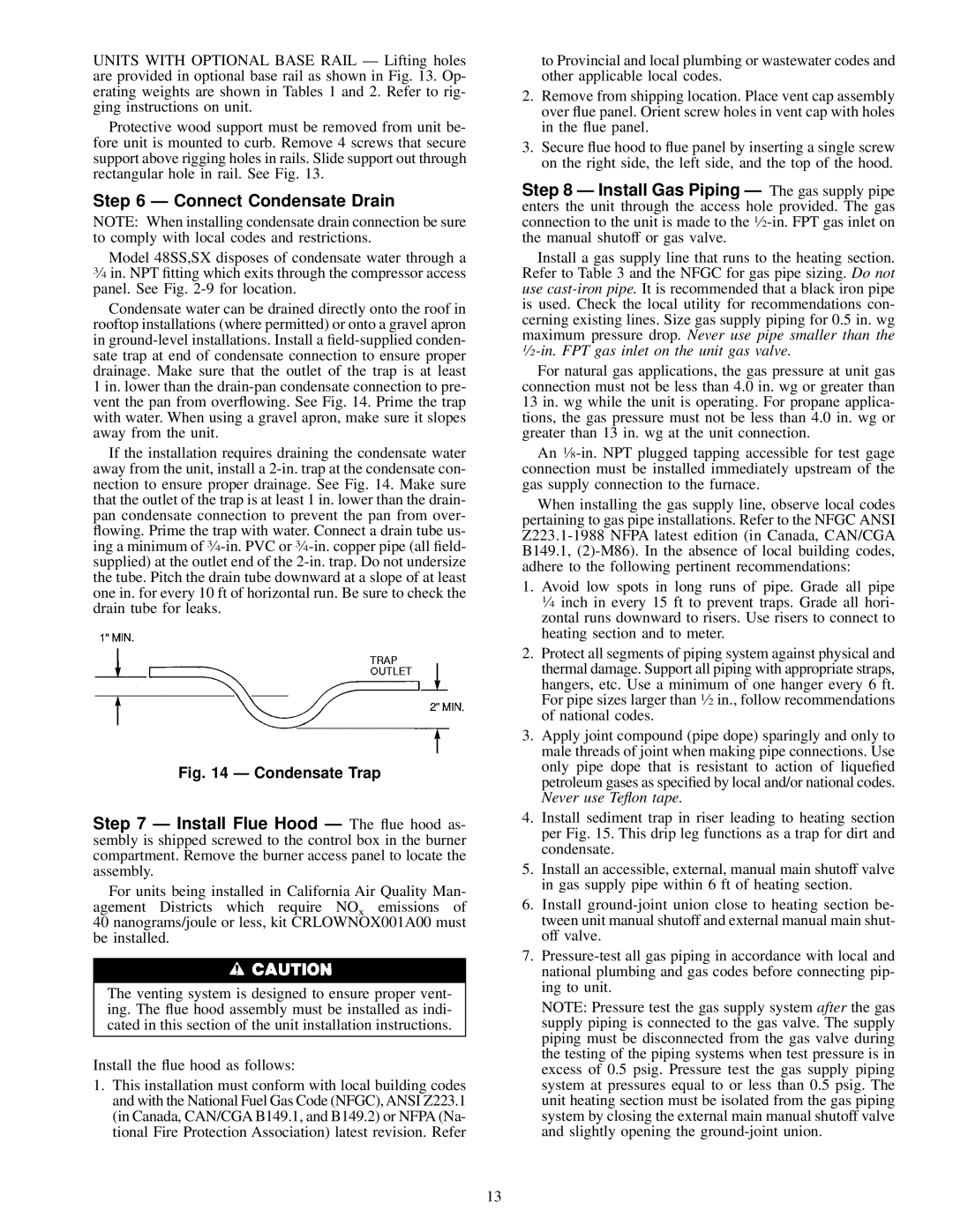 Carrier 48SX024-060, 48SS018-060 user manual Connect Condensate Drain, Condensate Trap 