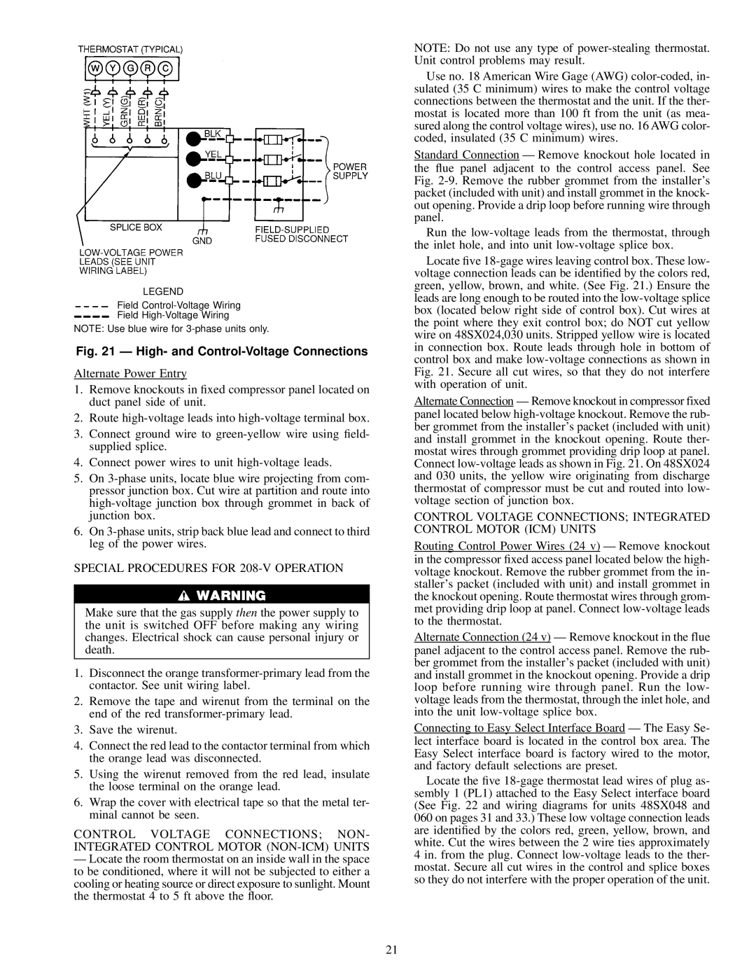 Carrier 48SX024-060, 48SS018-060 user manual High- and Control-Voltage Connections 