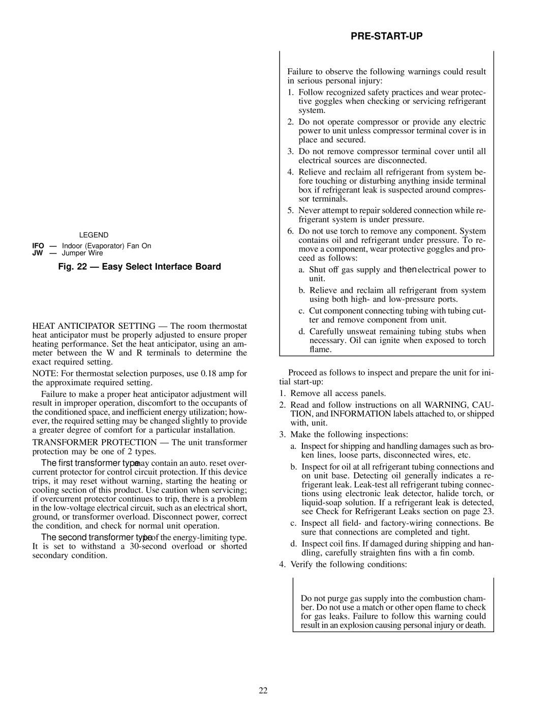 Carrier 48SS018-060, 48SX024-060 user manual Pre-Start-Up, Easy Select Interface Board 