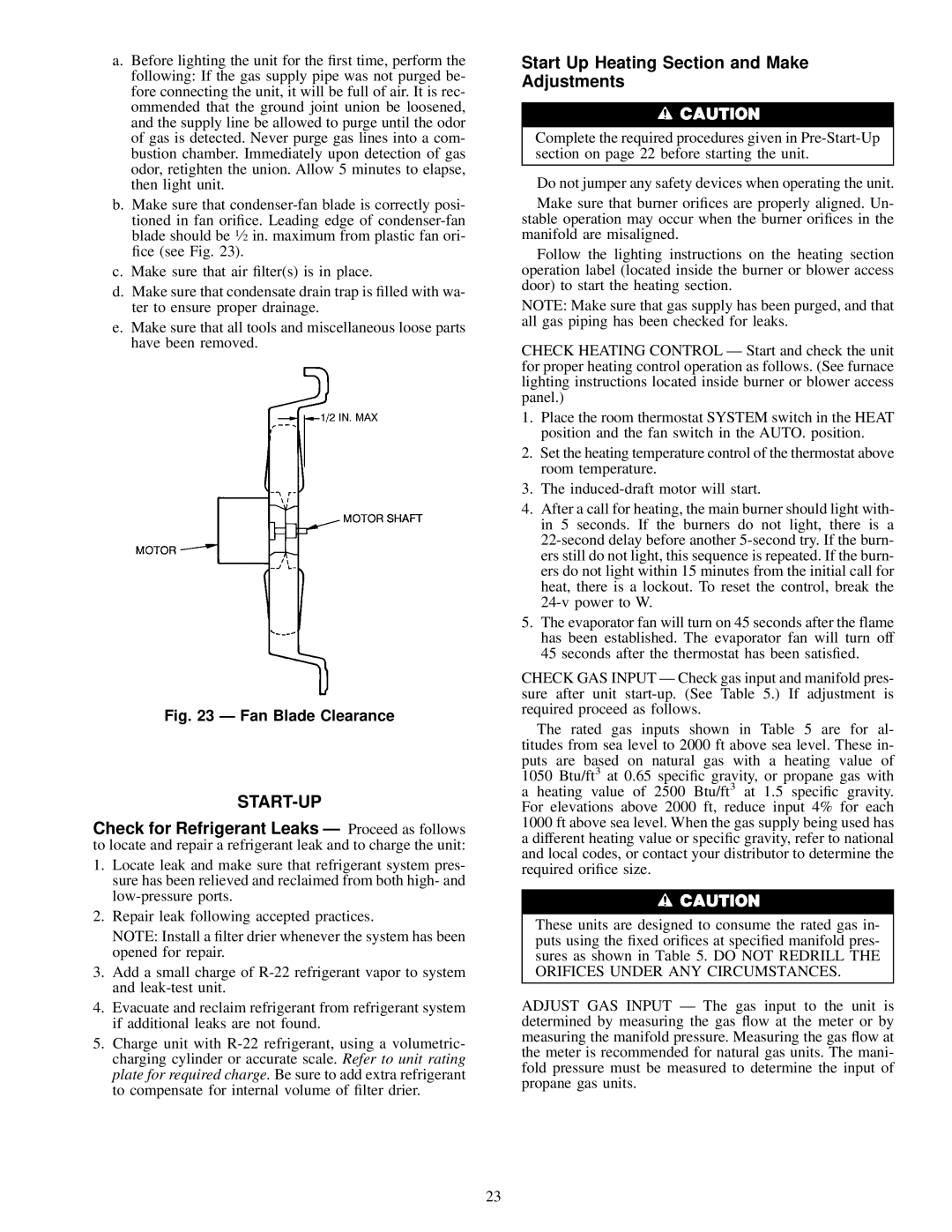 Carrier 48SX024-060, 48SS018-060 user manual Start-Up, Start Up Heating Section and Make Adjustments 