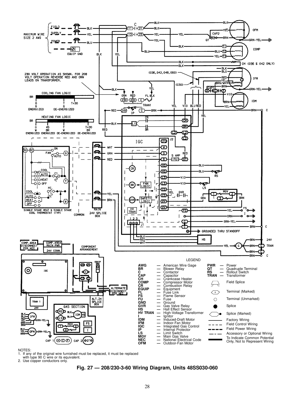 Carrier 48SS018-060, 48SX024-060 user manual 208/230-3-60 Wiring Diagram, Units 48SS030-060 