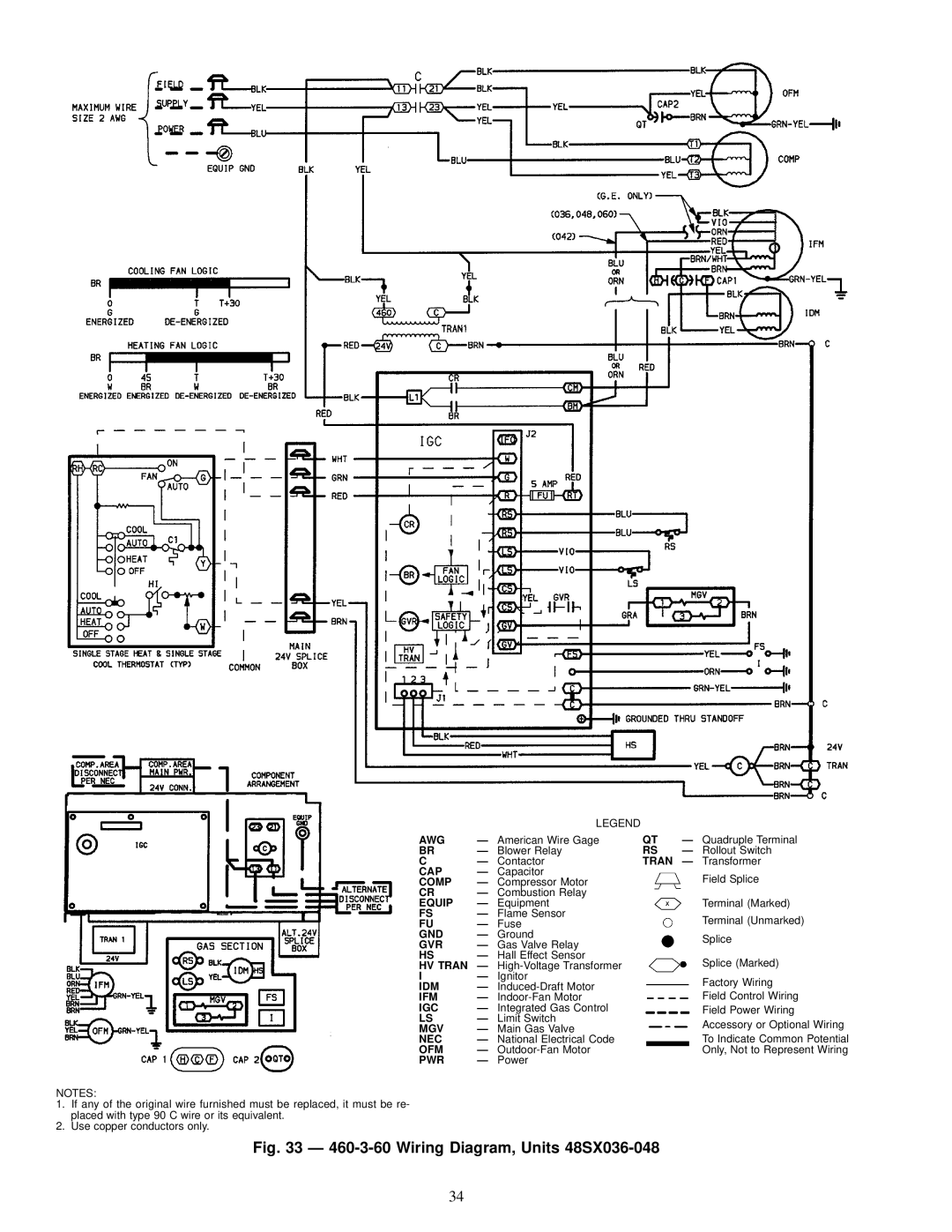 Carrier 48SS018-060, 48SX024-060 user manual Wiring Diagram, Units 48SX036-048 