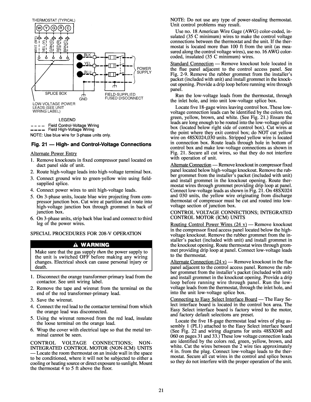Carrier 48SX024-060, 48SS018-060 user manual Ð High- and Control-VoltageConnections 