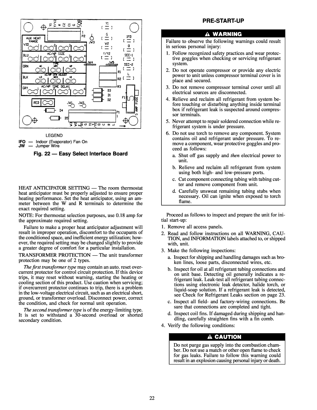 Carrier 48SS018-060, 48SX024-060 user manual Pre-Start-Up, Ð Easy Select Interface Board 