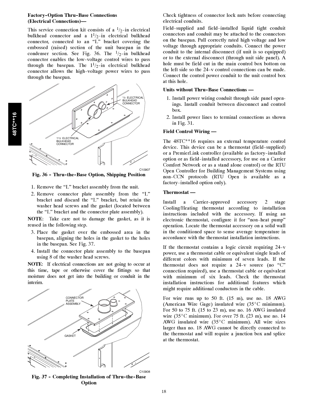 Carrier 48TC**16 Factory-Option Thru-Base Connections Electrical Connections, Units without Thru-Base Connections 