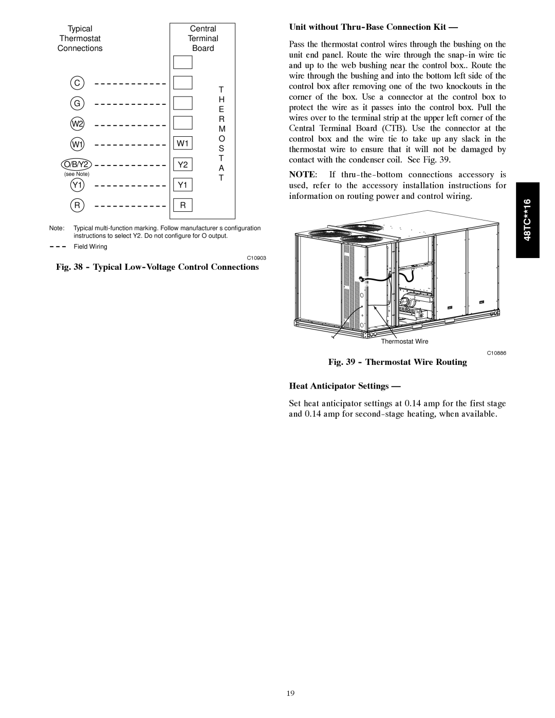 Carrier 48TC**16 installation instructions Unit without Thru-Base Connection Kit, Typical Low-Voltage Control Connections 