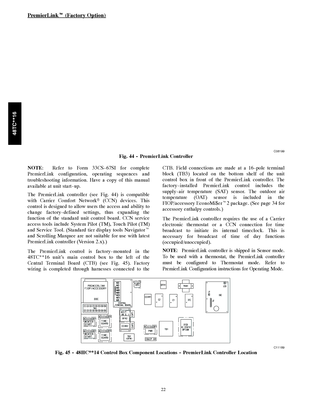 Carrier 48TC**16 installation instructions PremierLinkt Factory Option, PremierLink Controller 