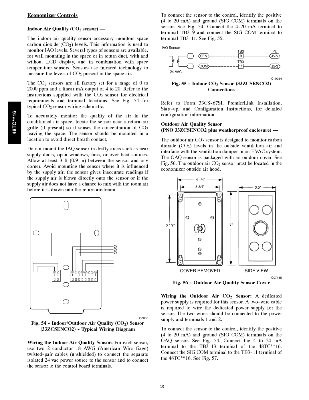 Carrier 48TC**16 installation instructions Economizer Controls, Indoor Air Quality CO2 sensor 