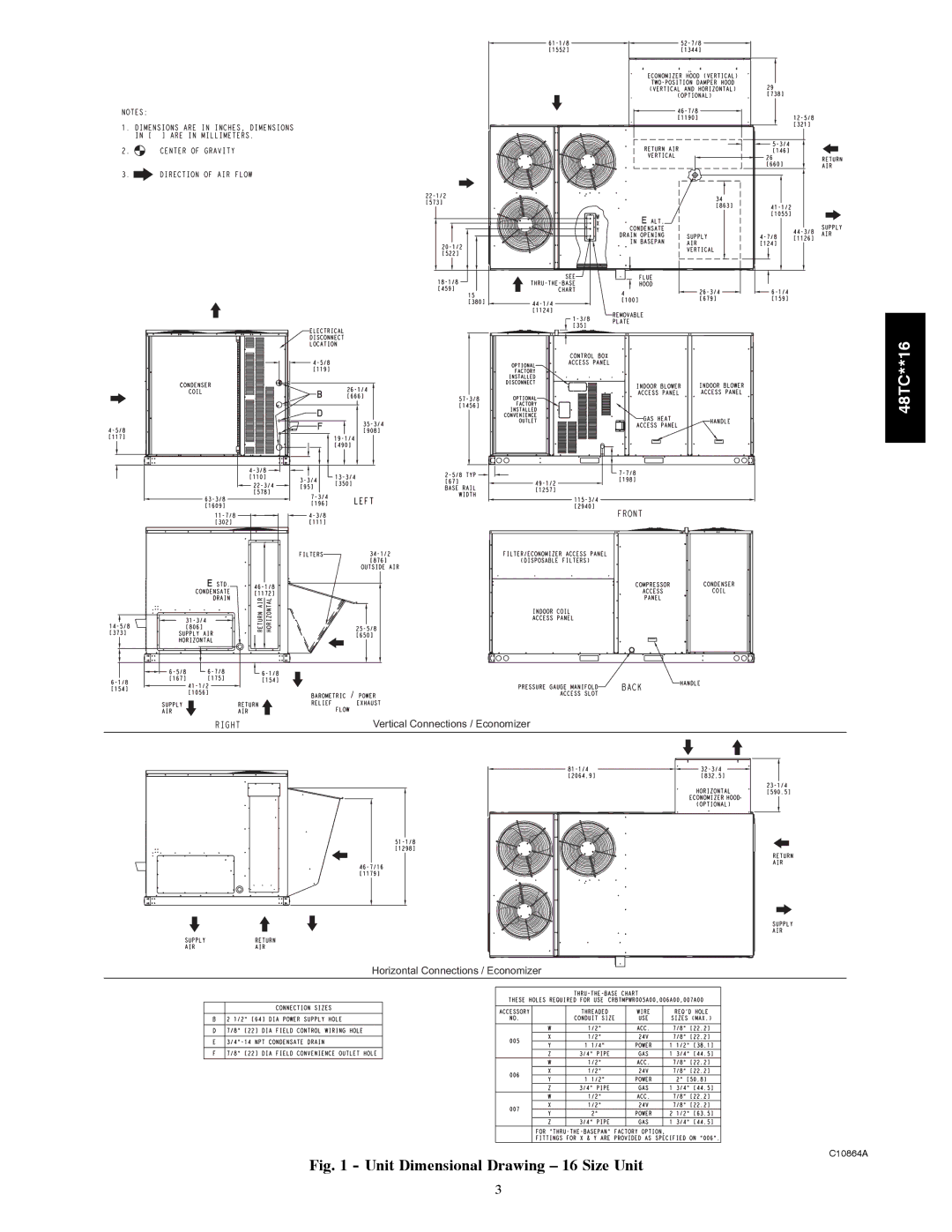 Carrier 48TC**16 installation instructions Unit Dimensional Drawing 16 Size Unit 