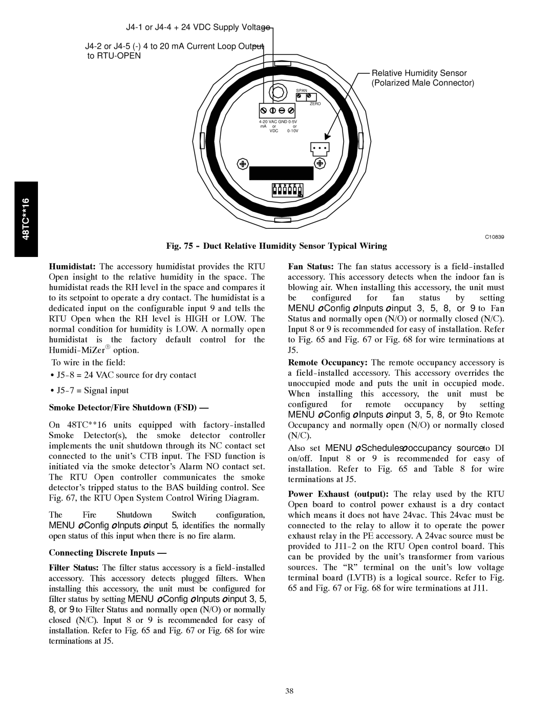 Carrier 48TC**16 installation instructions Duct Relative Humidity Sensor Typical Wiring, Connecting Discrete Inputs 