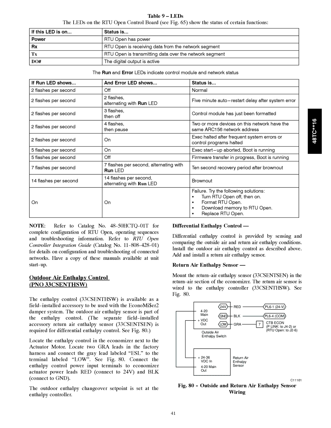 Carrier 48TC**16 installation instructions Outdoor Air Enthalpy Control PNO 33CSENTHSW, LEDs, Differential Enthalpy Control 