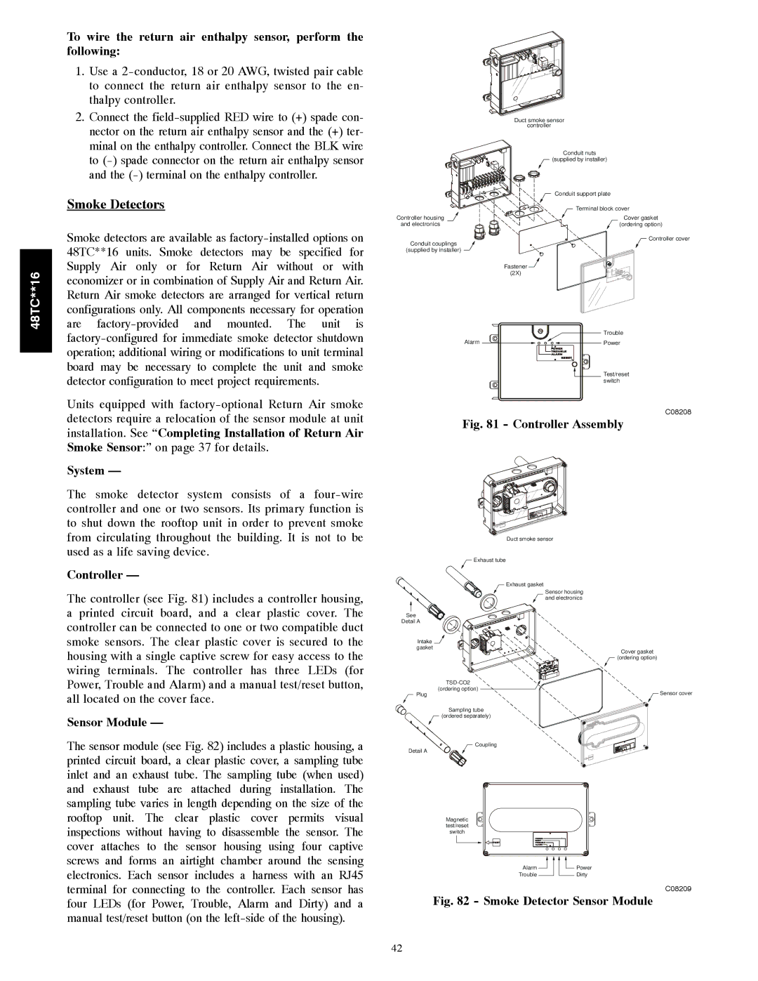 Carrier 48TC**16 installation instructions Smoke Detectors, System, Controller, Sensor Module 