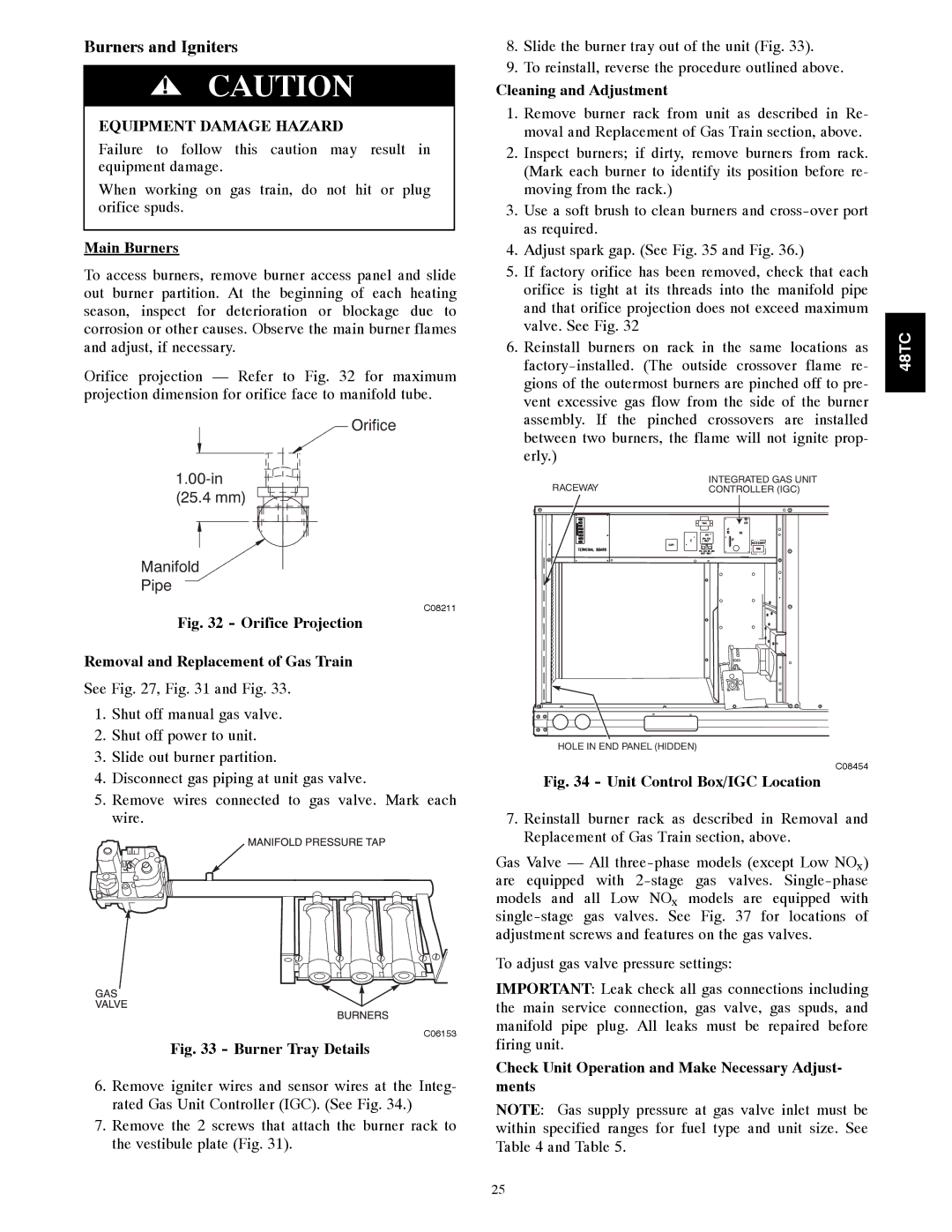 Carrier 48TCA04---A12 appendix Burners and Igniters, Main Burners, Cleaning and Adjustment 