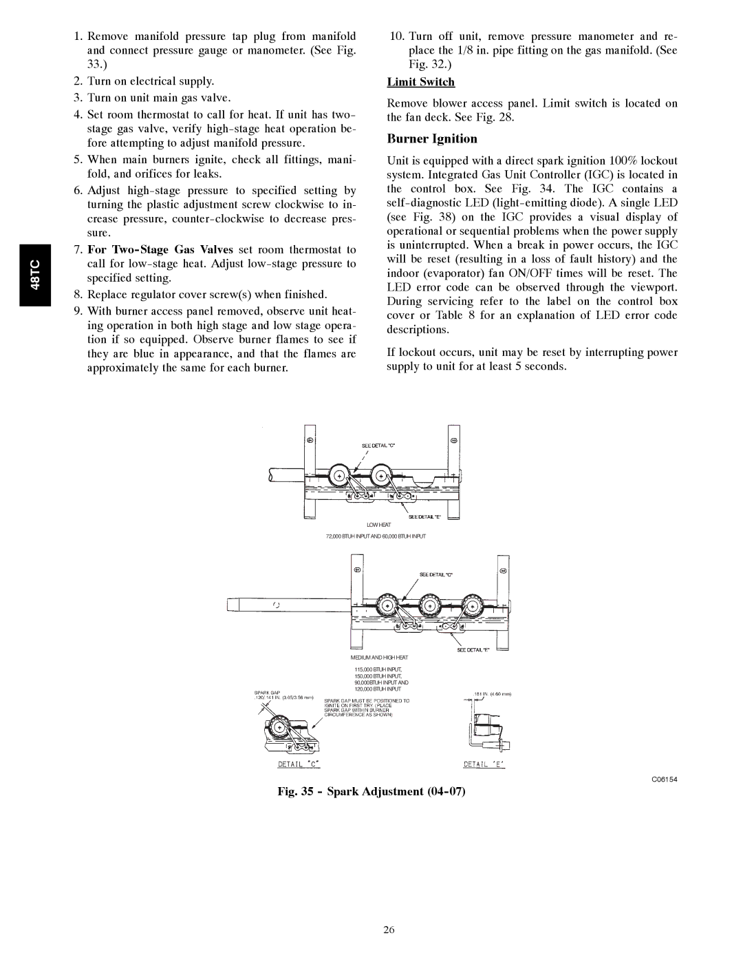 Carrier 48TCA04---A12 appendix Burner Ignition, Limit Switch 