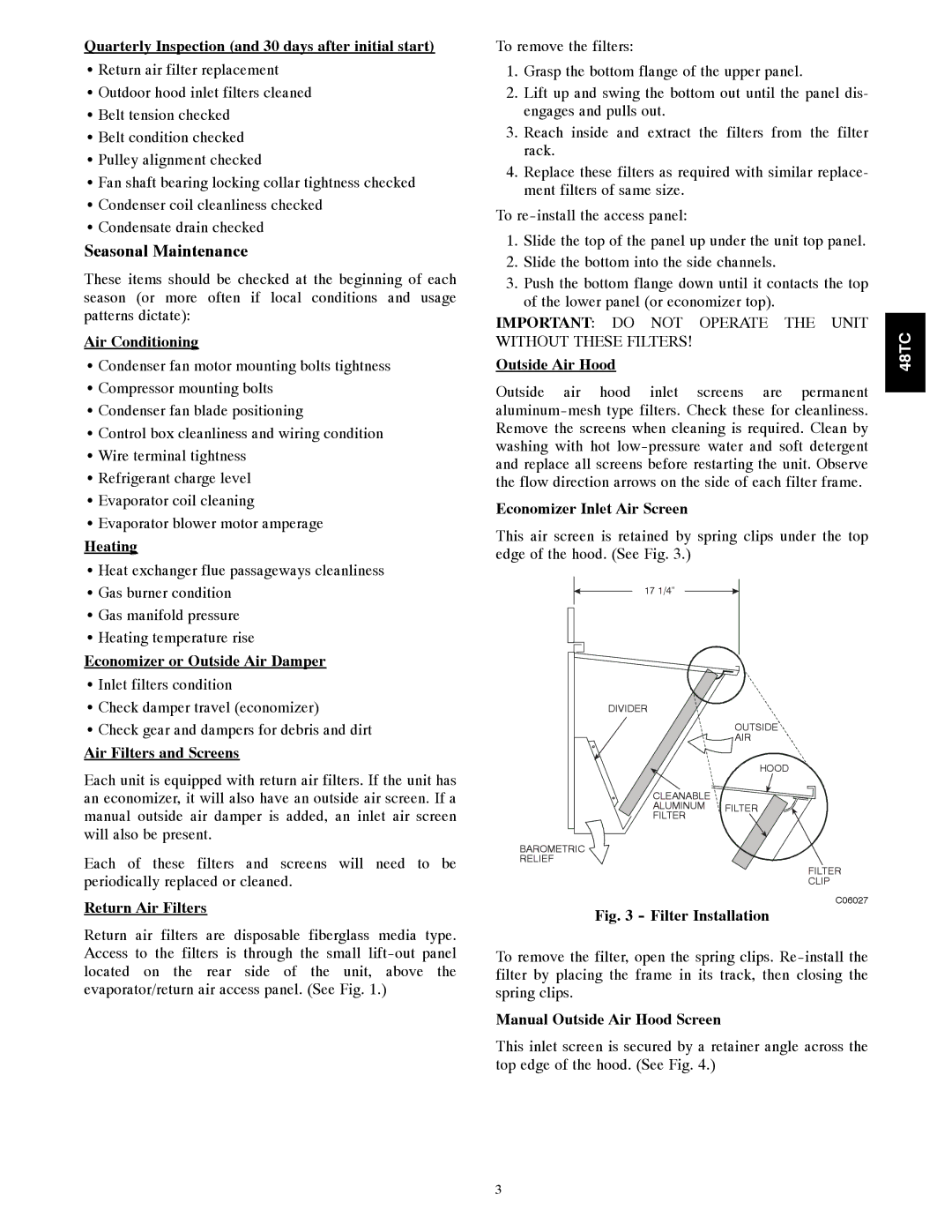 Carrier 48TCA04---A12 appendix Seasonal Maintenance 