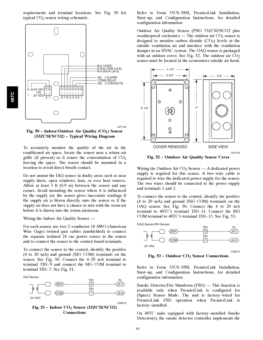 Carrier 48TCA04---A12 appendix Indoor CO2 Sensor 33ZCSENCO2 Connections 