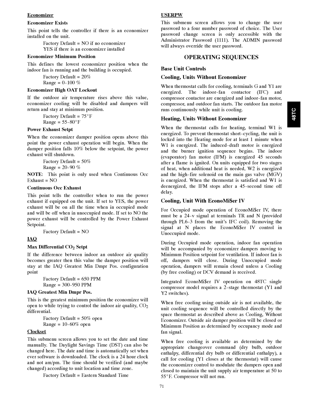 Carrier 48TCA04---A12 appendix Operating Sequences, Base Unit Controls Cooling, Units Without Economizer 