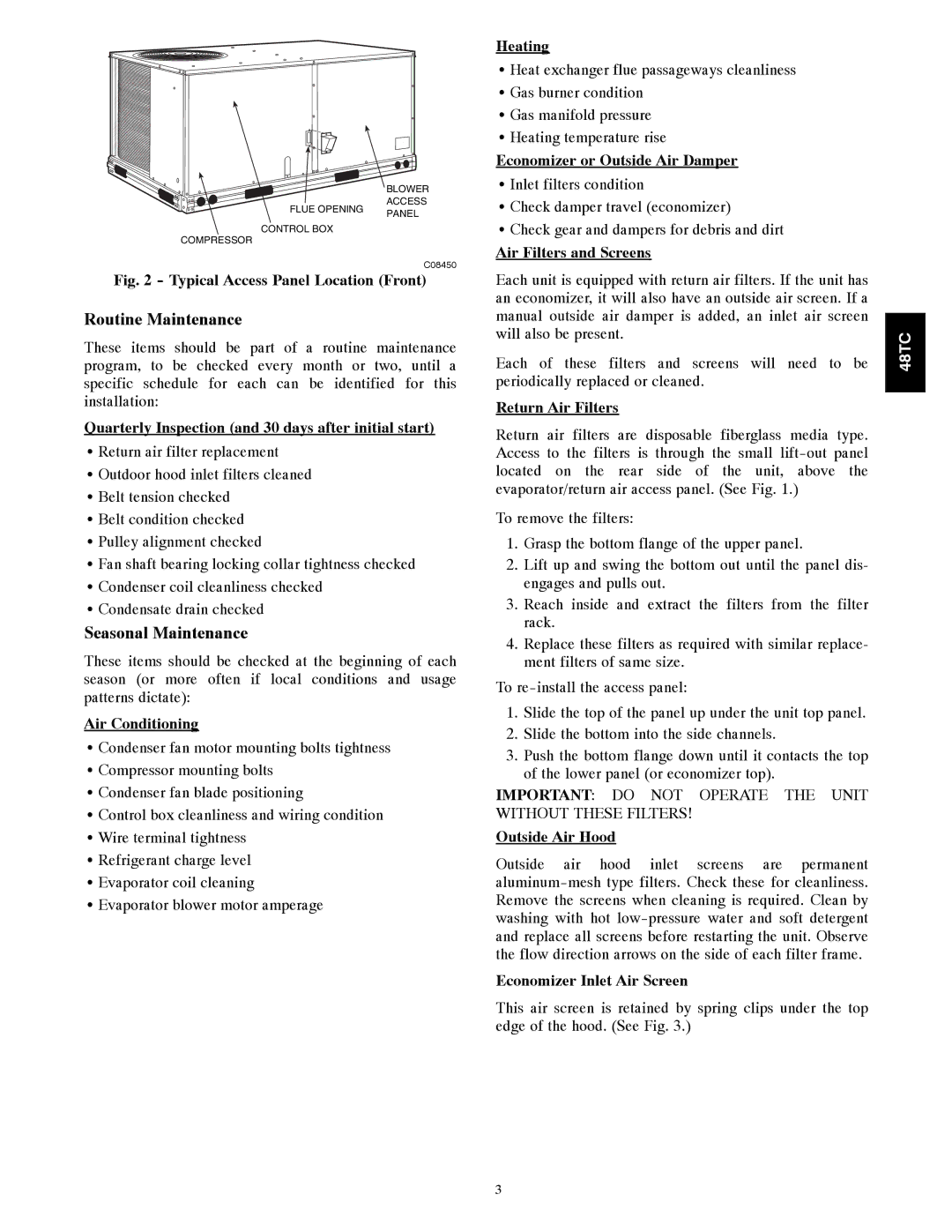 Carrier 48TC*D08 appendix Routine Maintenance, Seasonal Maintenance 