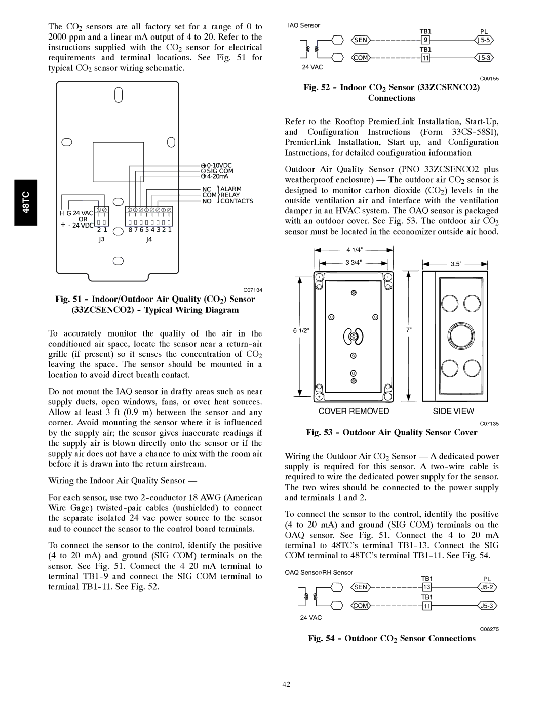 Carrier 48TC*D08 appendix Indoor CO2 Sensor 33ZCSENCO2 Connections 