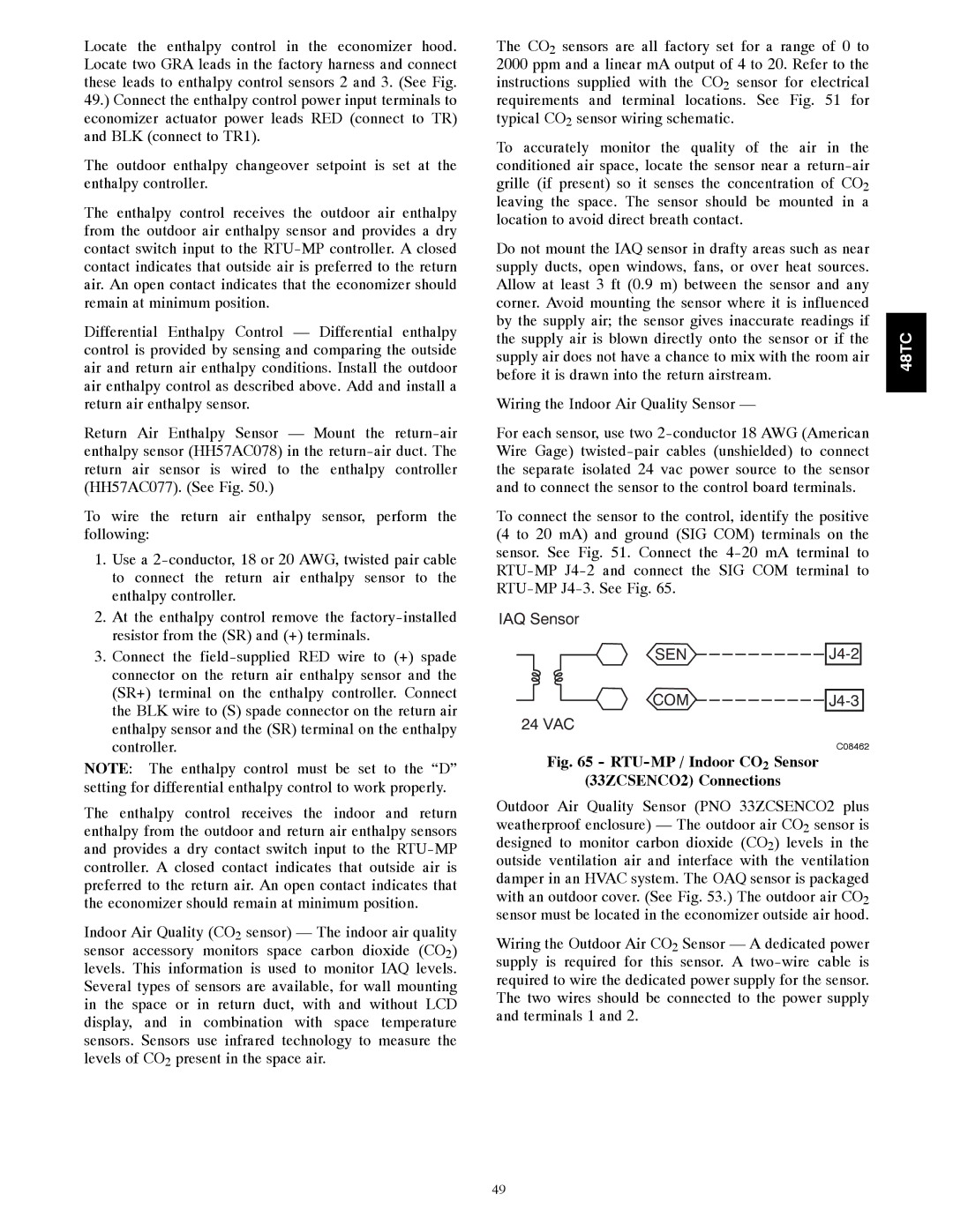 Carrier 48TC*D08 appendix RTU-MP / Indoor CO2 Sensor 33ZCSENCO2 Connections 