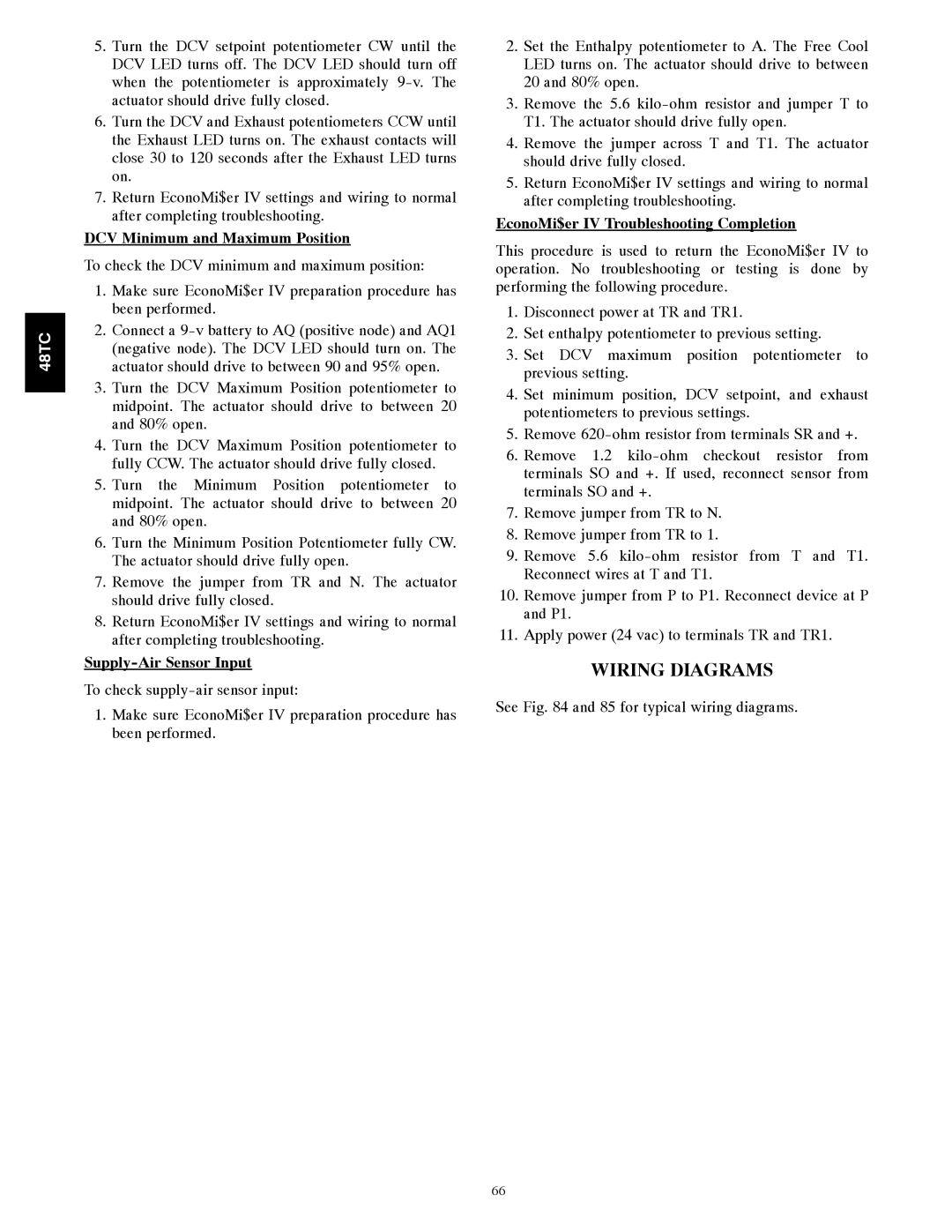 Carrier 48TC*D08 appendix Wiring Diagrams, DCV Minimum and Maximum Position, Supply-Air Sensor Input 