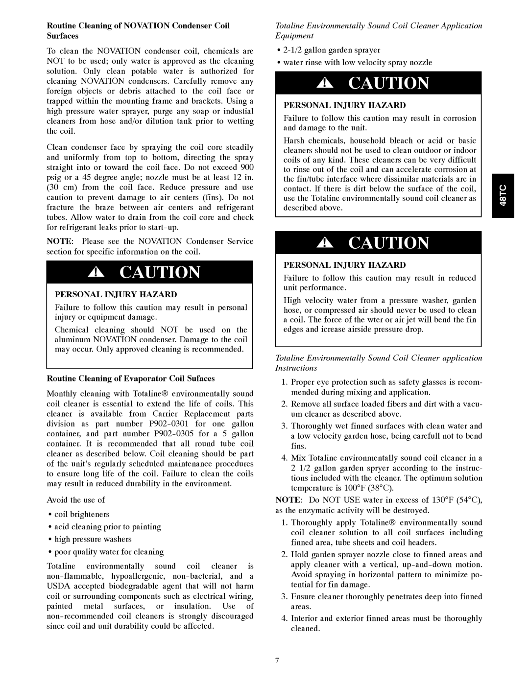 Carrier 48TC*D08 appendix Routine Cleaning of Novation Condenser Coil Surfaces, Routine Cleaning of Evaporator Coil Sufaces 